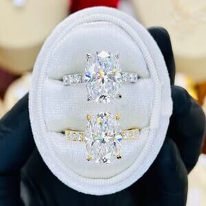 Luxurious 11.62ctw Oval Moissanite Hidden Halo Eternity Ring